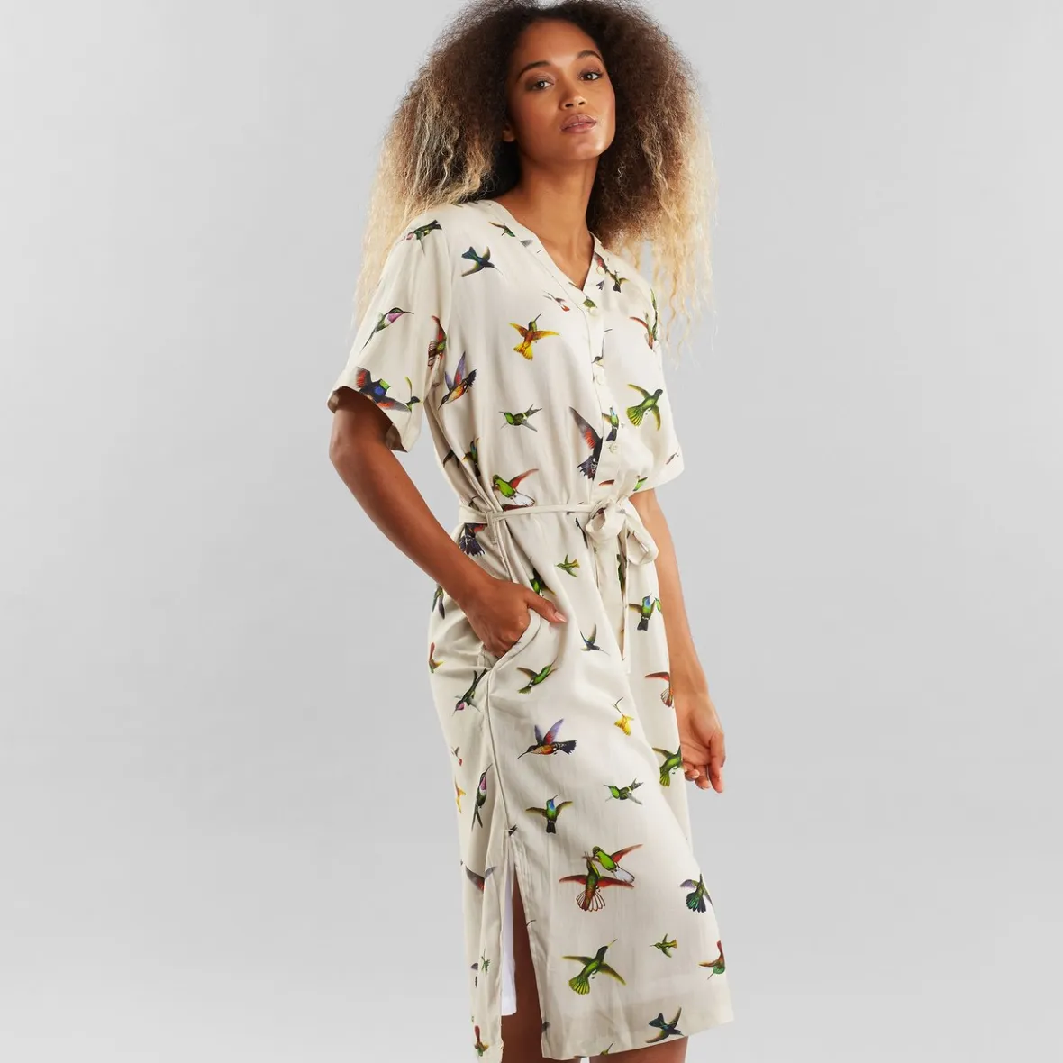 Clearance Dress Bornholm Floral Hummingbirds Multi Color Women Dresses