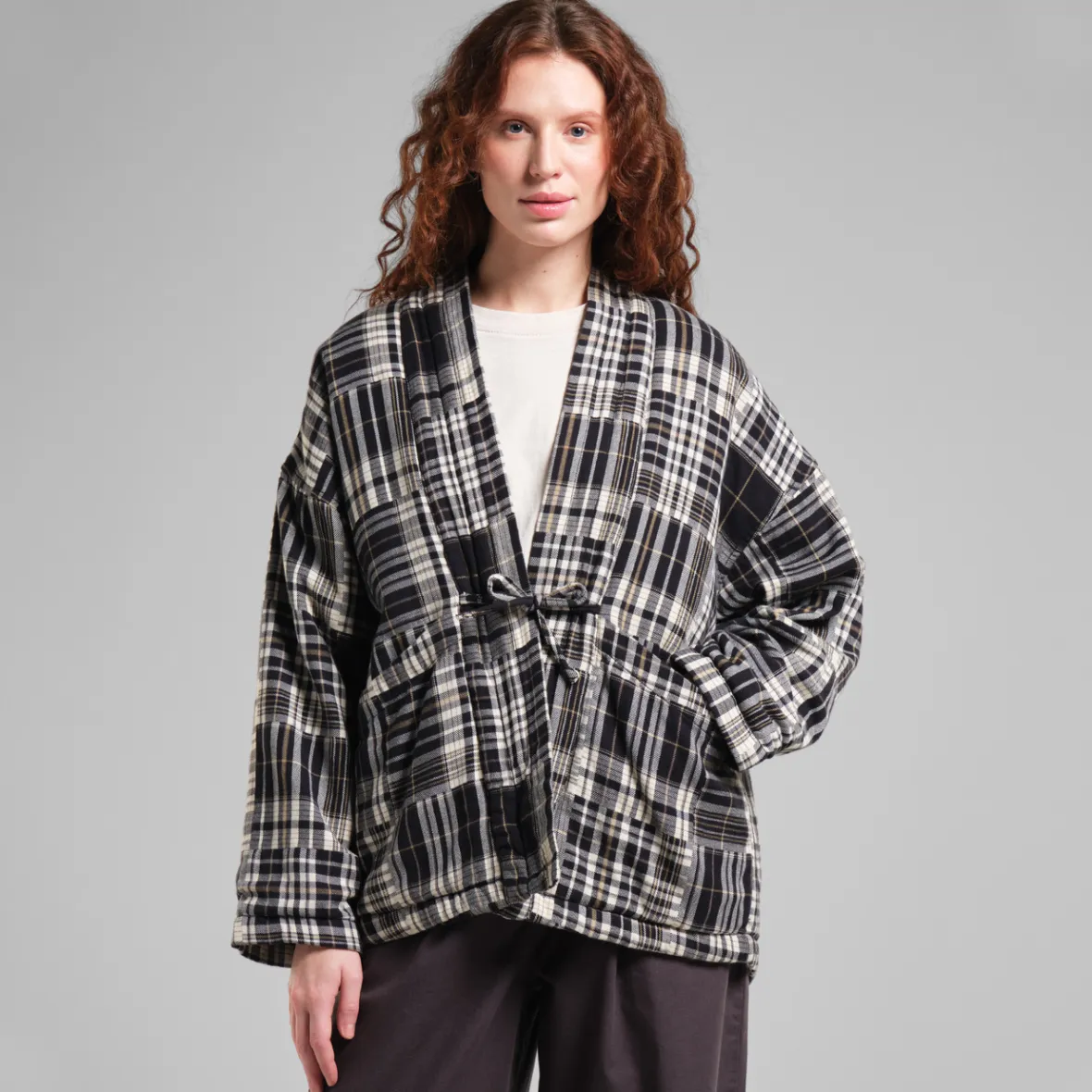 Outlet Jacket Sickla Flannel Patchwork Black Women Jackets