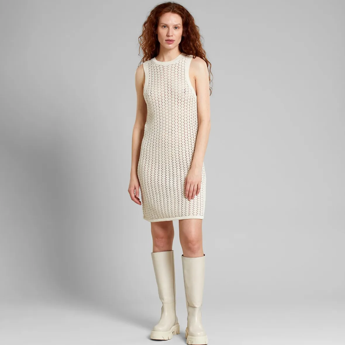 Fashion Knitted Dress Kramfors Crochet Vanilla White Women Knitwear | Dresses