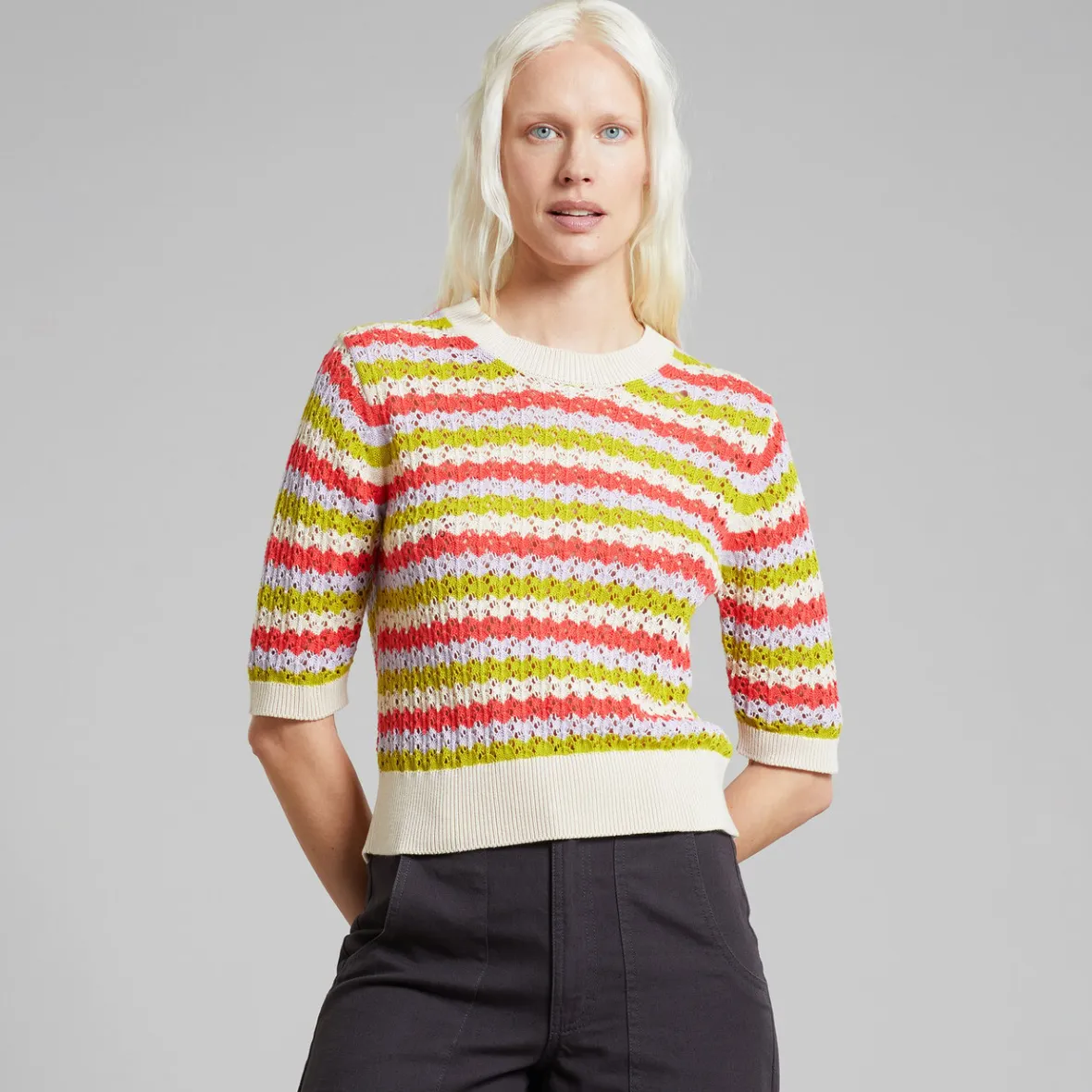 Outlet Knitted T-shirt Flen Crochet Stripe Multi Color Women T-shirts | Knitwear