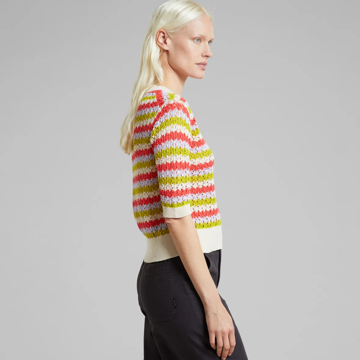 Outlet Knitted T-shirt Flen Crochet Stripe Multi Color Women T-shirts | Knitwear