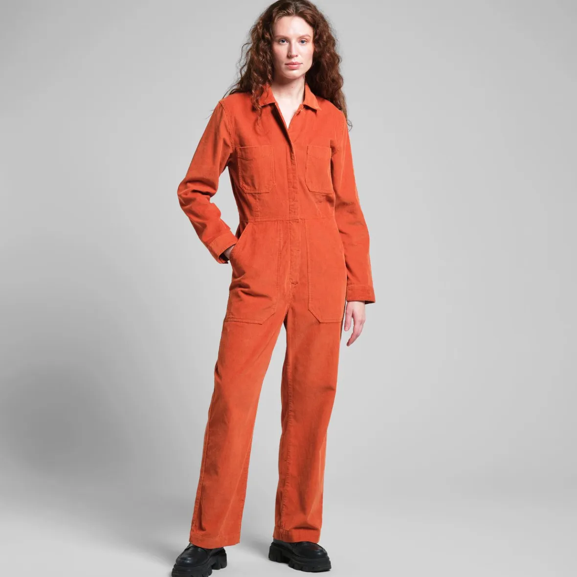 Store Overall Docksta Corduroy Cinnamon Orange Women Jumpsuits