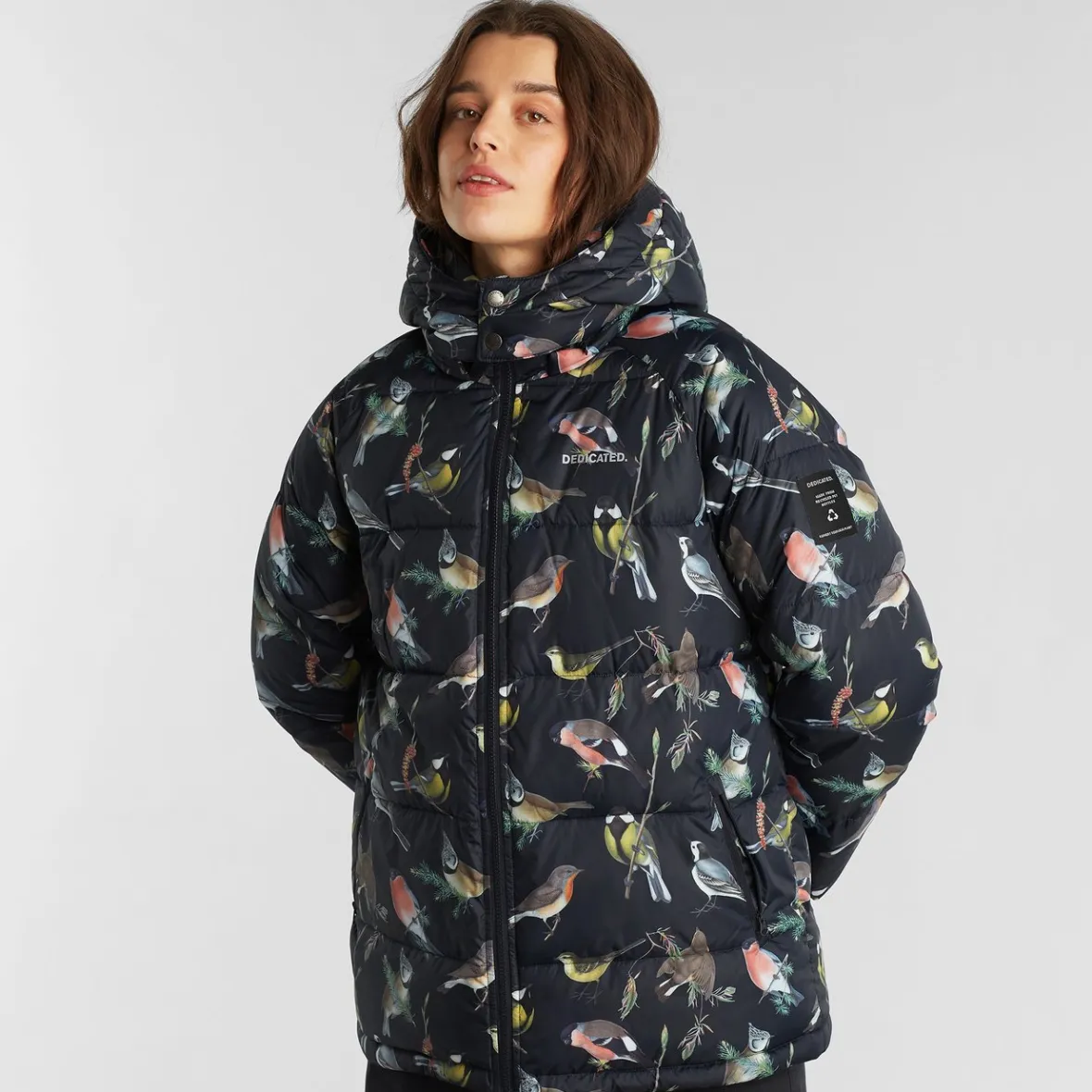 Cheap Puffer Jacket Boden Autumn Birds Black Women Outlet