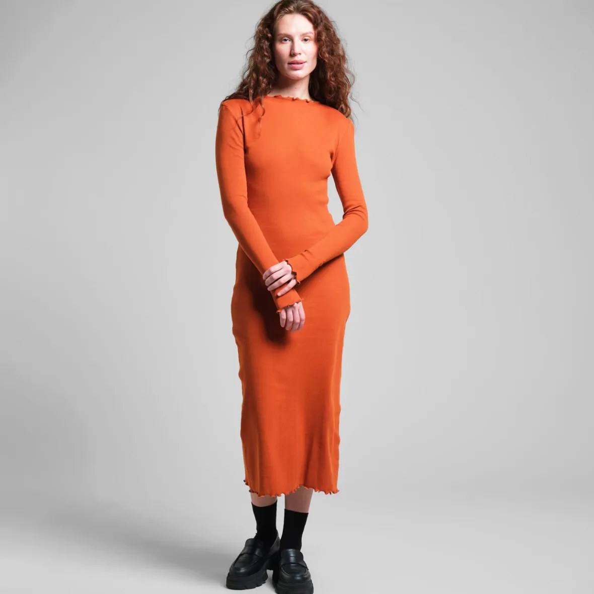 Clearance Rib Dress Lofta Cinnamon Orange Women Dresses