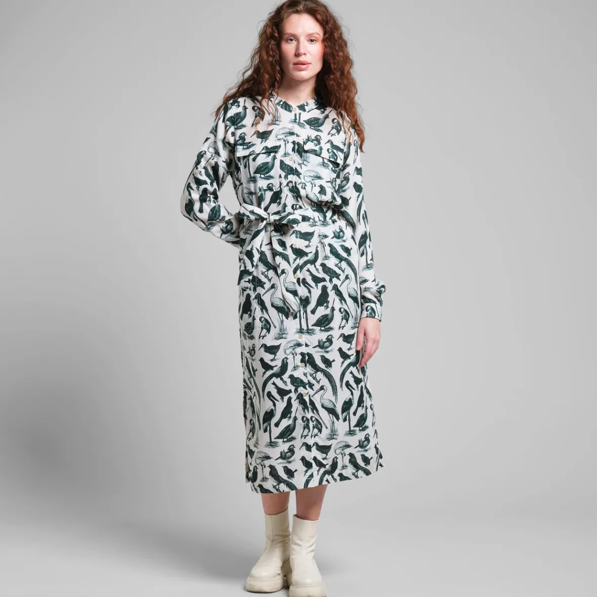 Store Shirt Dress Falsterbo Birds Green Women Dresses