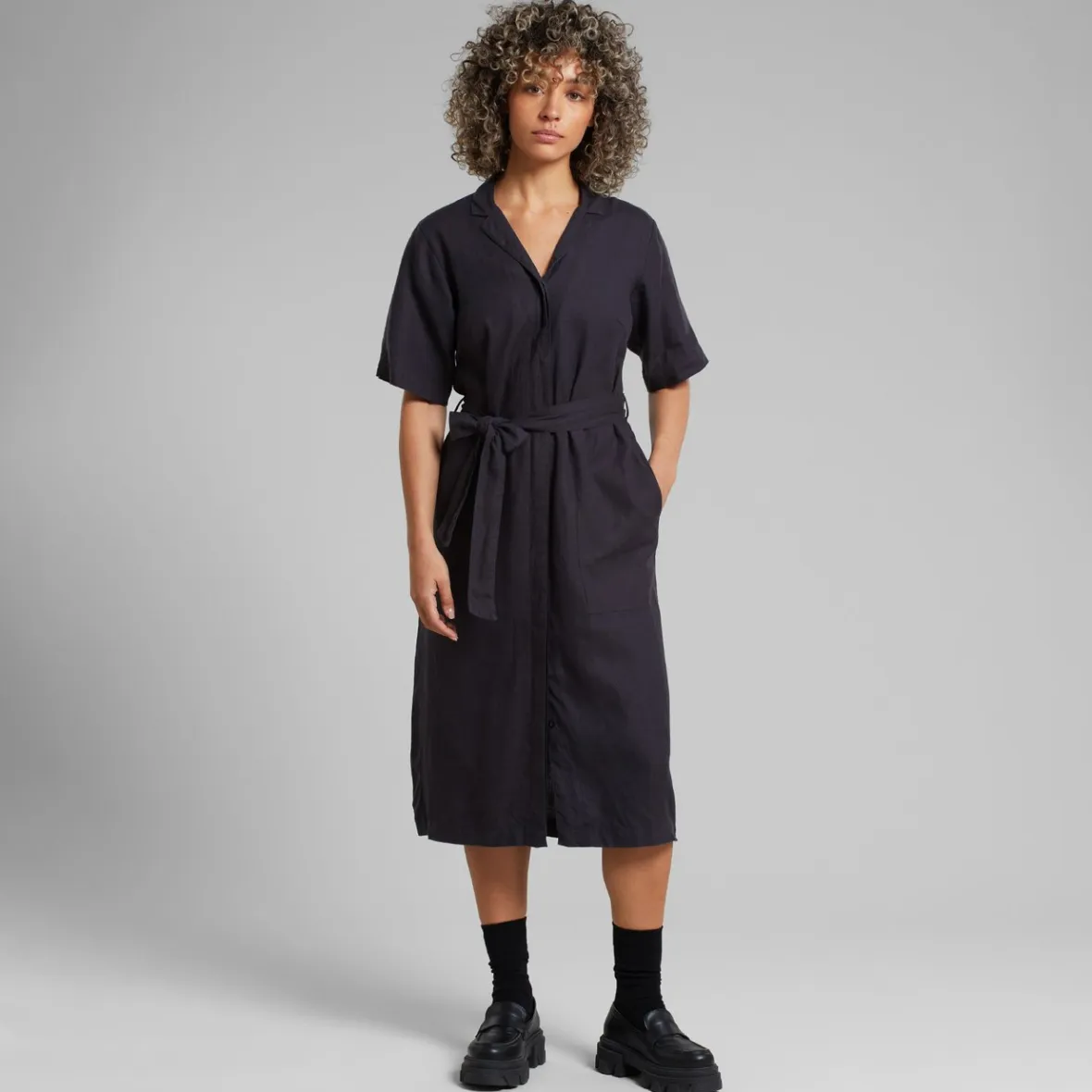 Fashion Shirt Dress Orrefors Linen Phantom Black Women Dresses