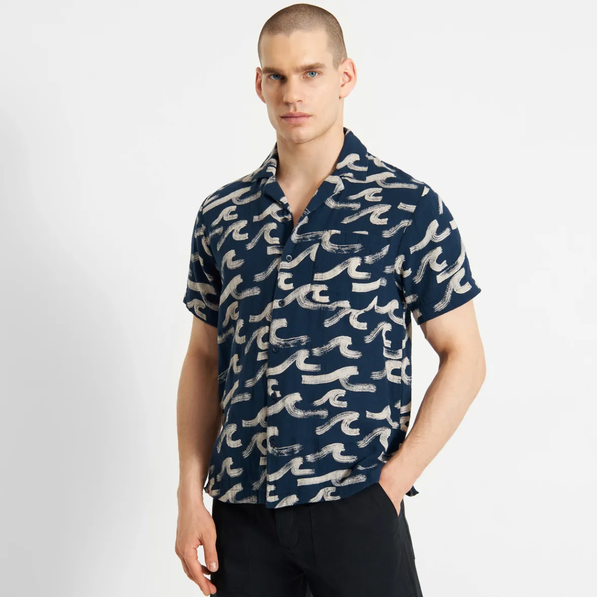 Cheap Shirt Marstrand Brushed Waves Navy Outlet