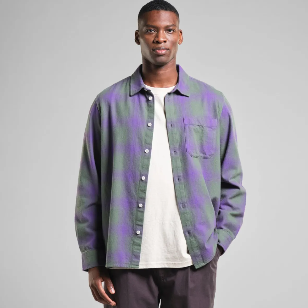 Shop Shirt Rute Flannel Shadow Check Purple Shirts