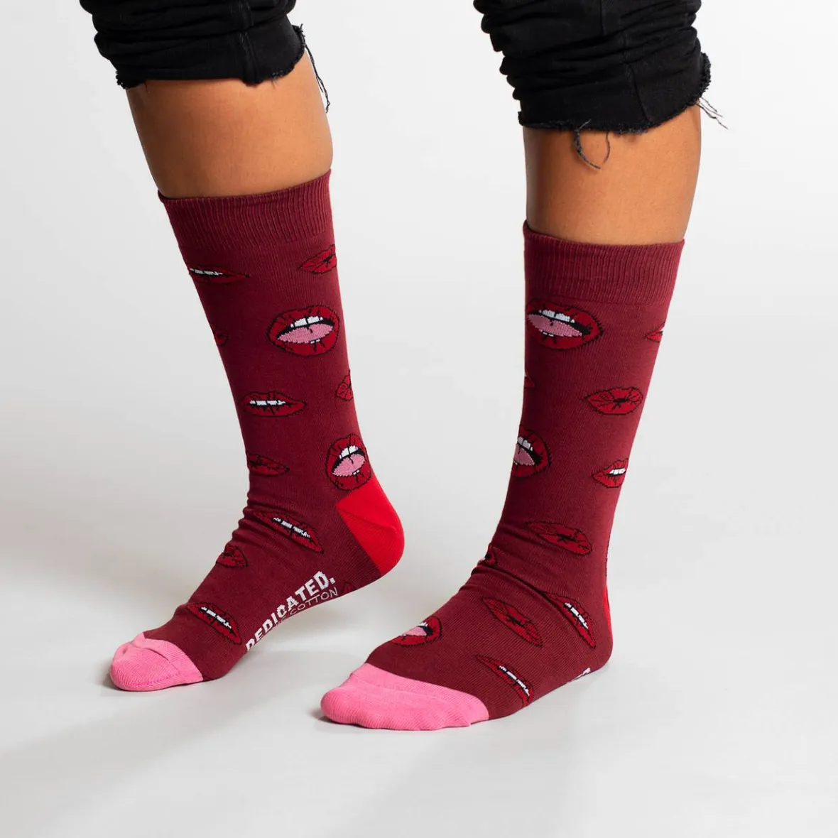 Online Socks Sigtuna Lips Pattern Burgundy Women Outlet | Outlet