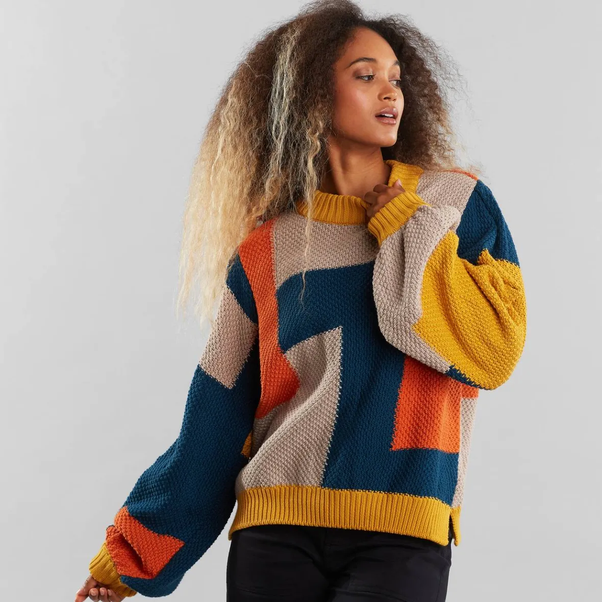 Sale Sweater Knitted Rutbo Blocks Multi Color Women Knitwear