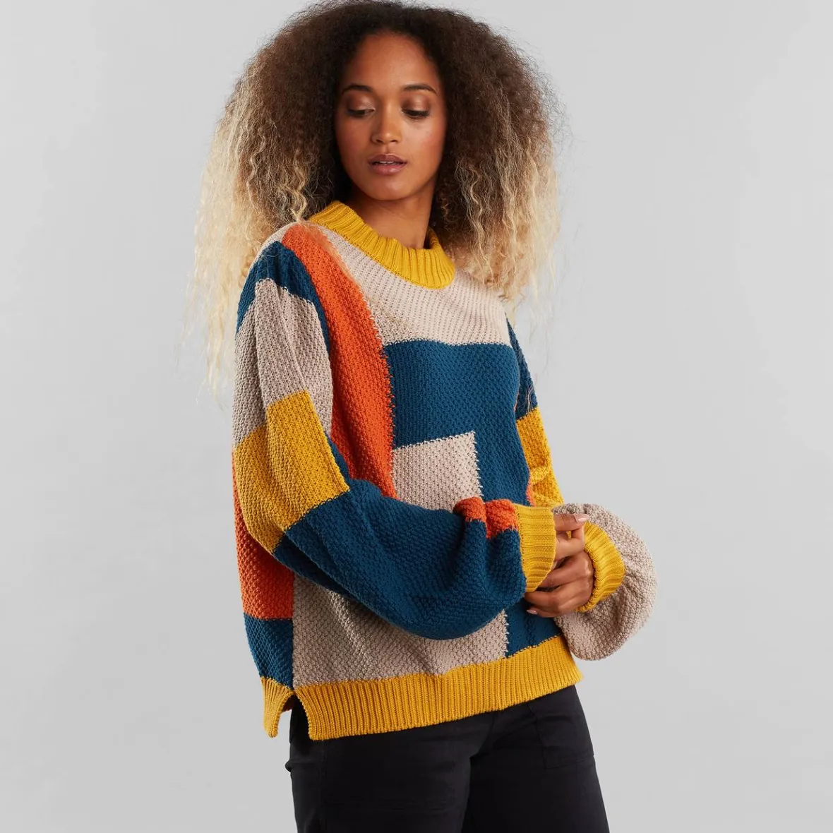 Sale Sweater Knitted Rutbo Blocks Multi Color Women Knitwear
