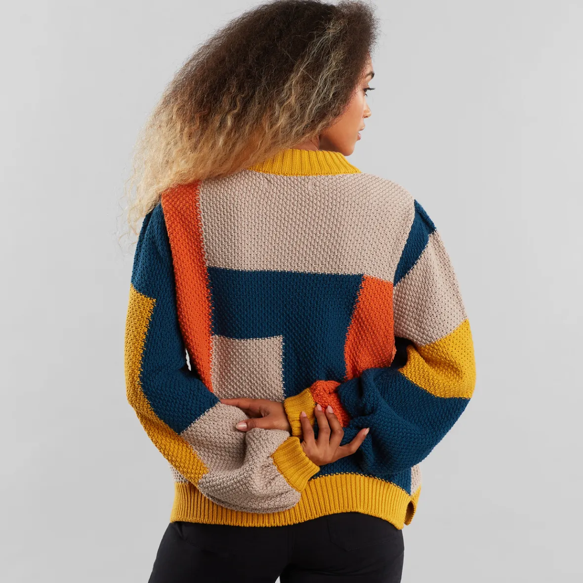 Sale Sweater Knitted Rutbo Blocks Multi Color Women Knitwear