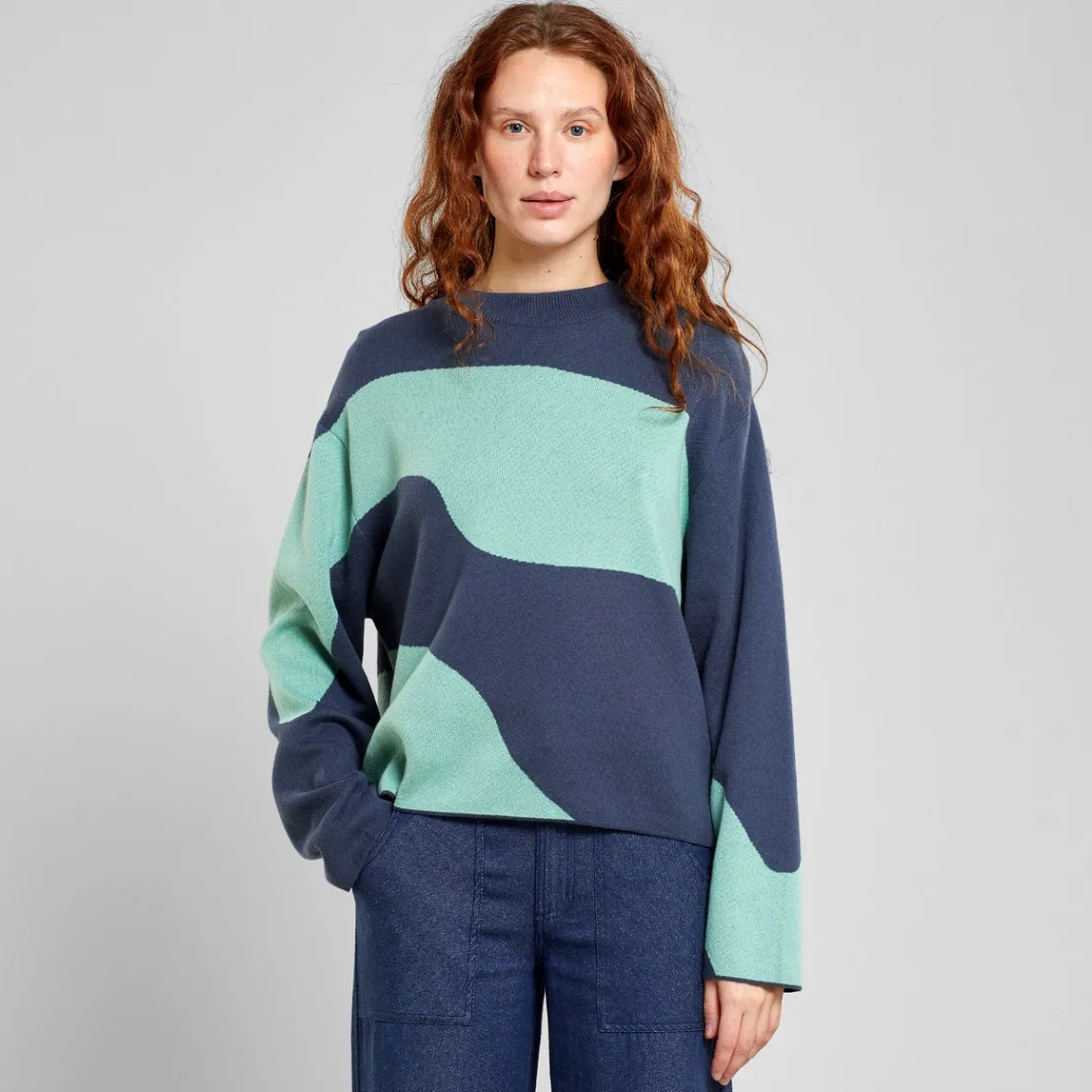 Hot Sweater Limhamn Flowy Block Ombre Blue/Granite Green Women Knitwear