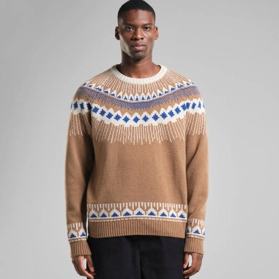 Store Sweater Malung Fair Isle Camel Brown Knitwear