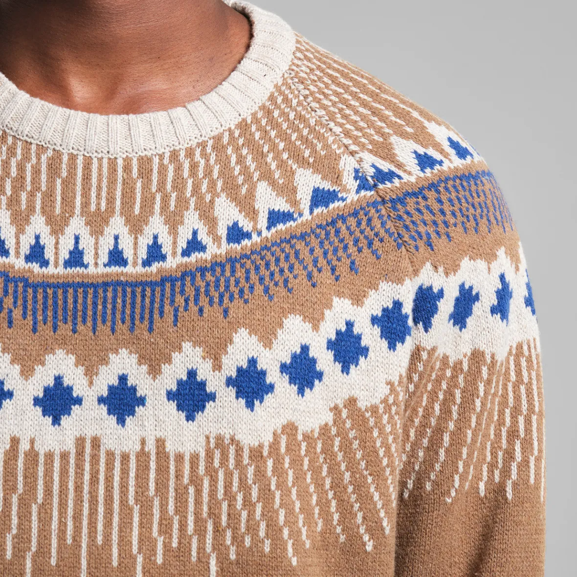 Store Sweater Malung Fair Isle Camel Brown Knitwear