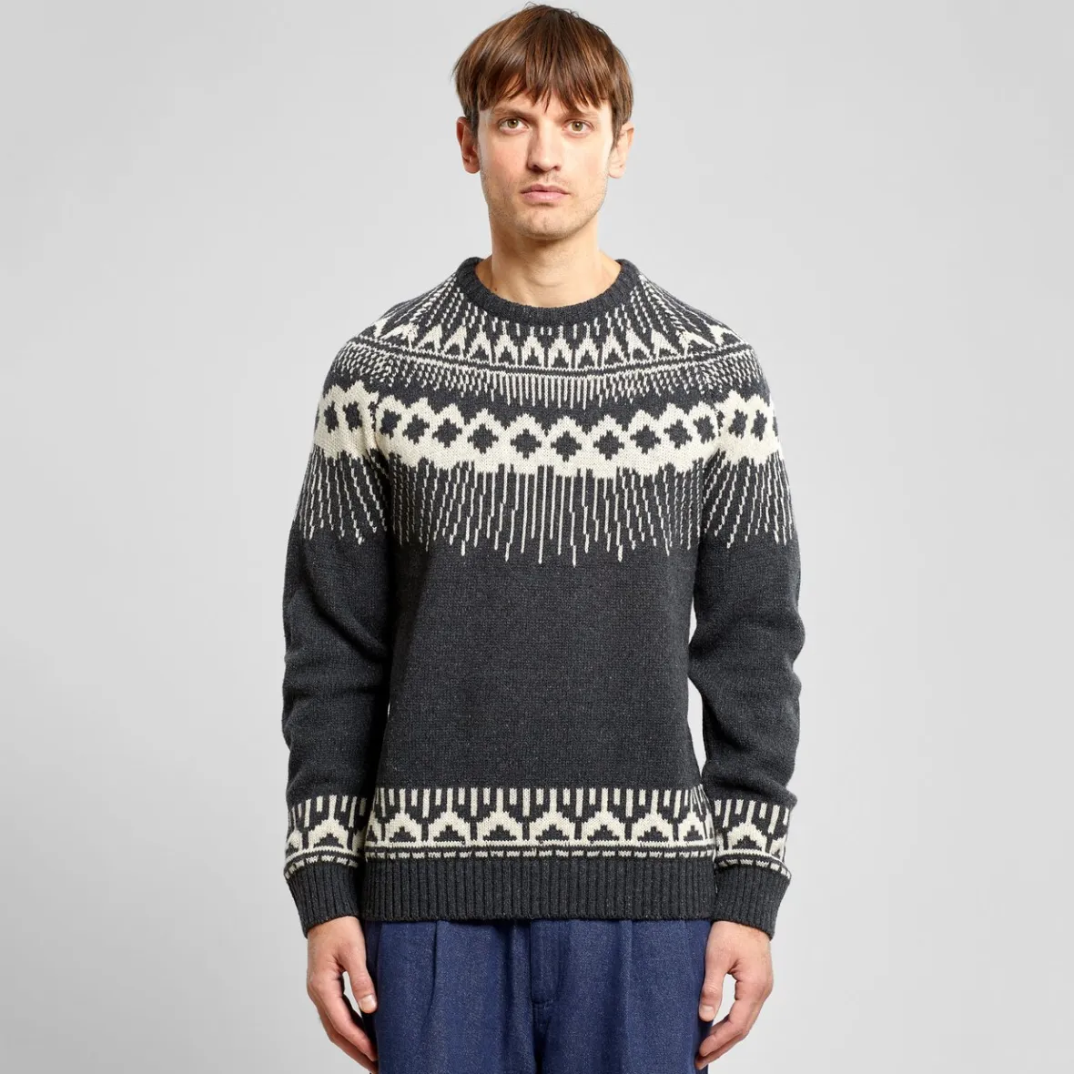 Cheap Sweater Malung Fair Isle Dark Grey Melange Knitwear