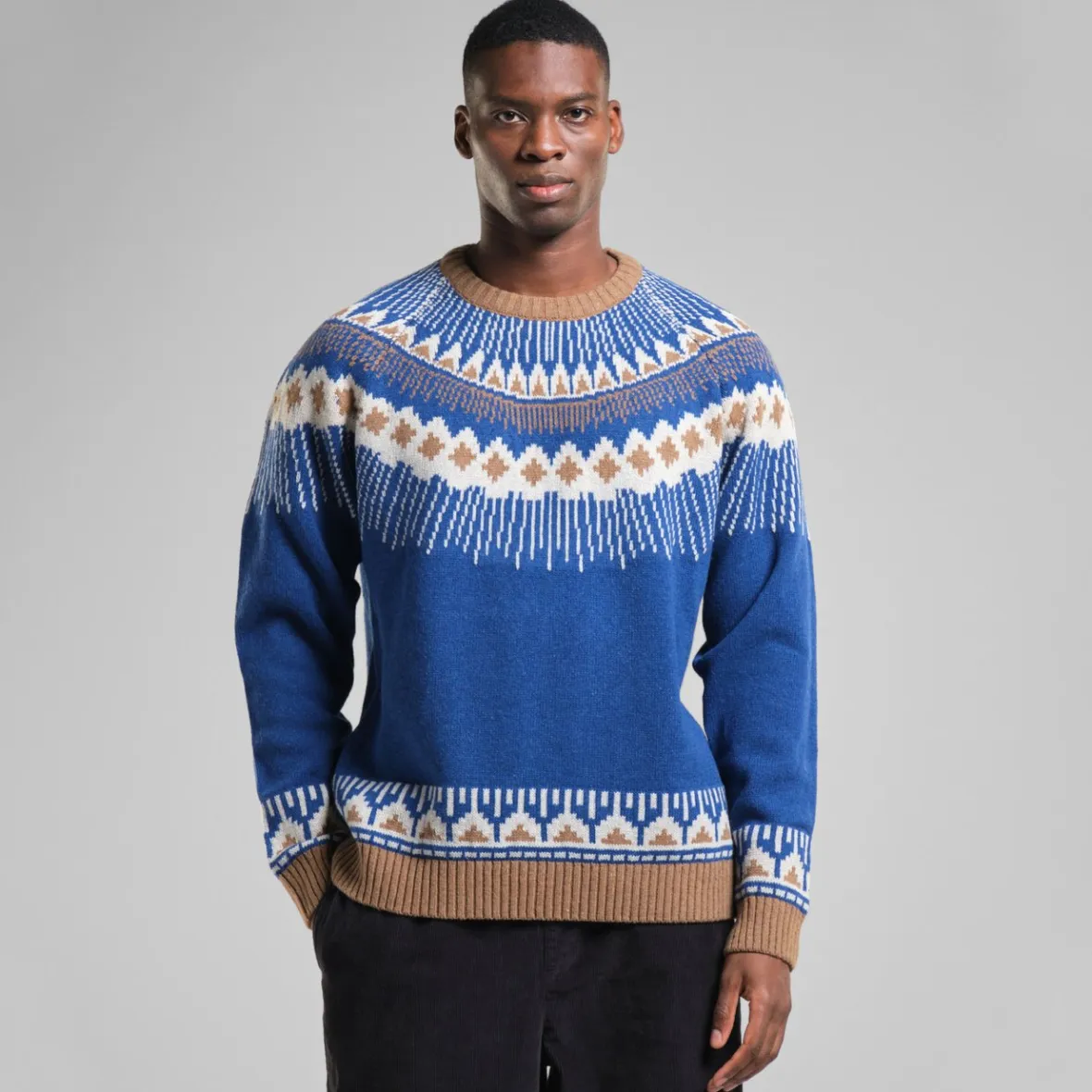 Fashion Sweater Malung Fair Isle Royal Blue Knitwear