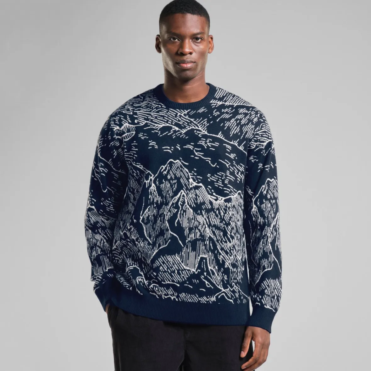 Cheap Sweater Mora Mountain Horizon Navy Knitwear