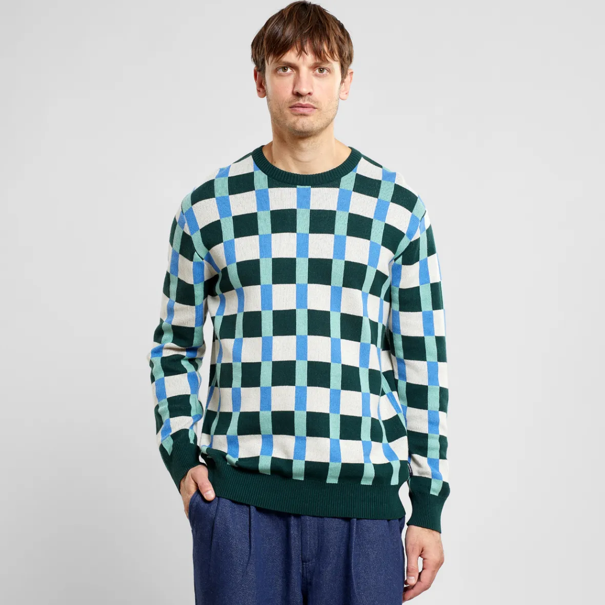 Clearance Sweater Mora Retro Check Dark Green Outlet