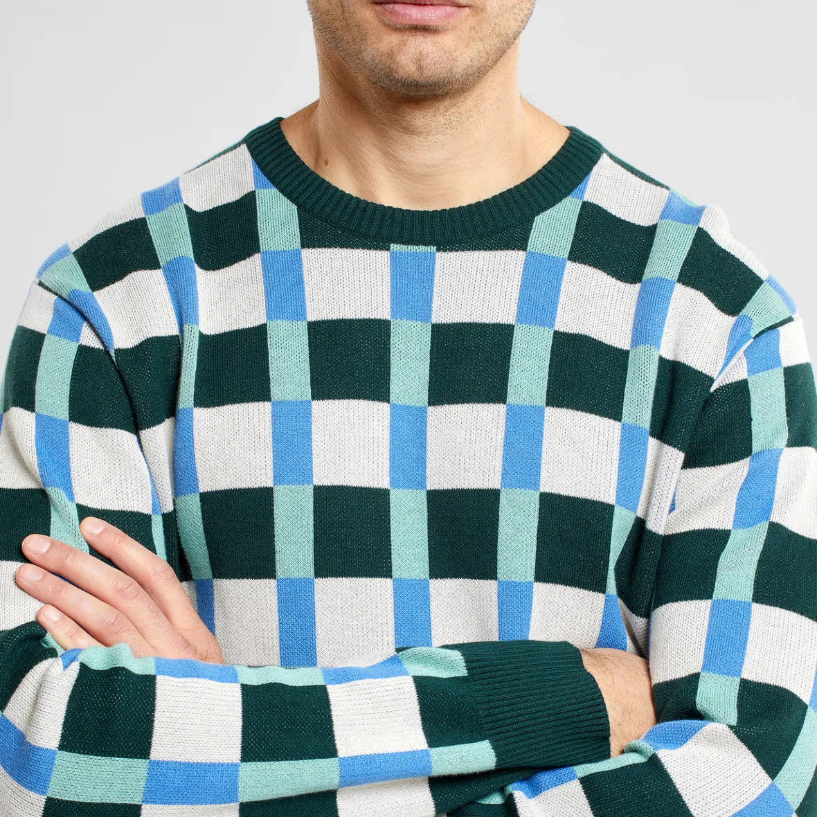 Clearance Sweater Mora Retro Check Dark Green Outlet