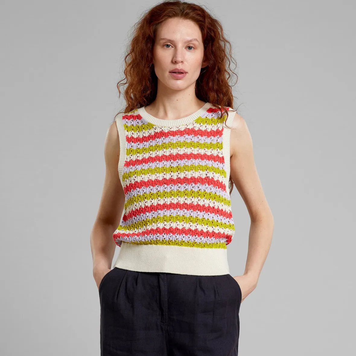 Fashion Top Oskarshamn Crochet Stripe Multi Color Women Tops