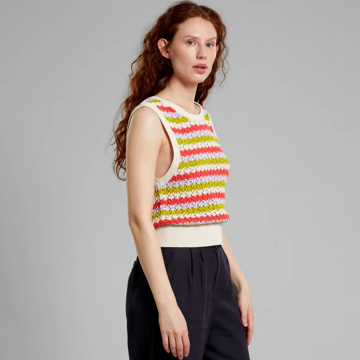 Fashion Top Oskarshamn Crochet Stripe Multi Color Women Tops
