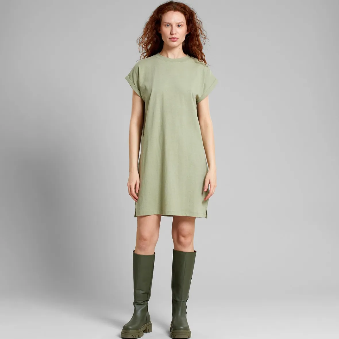 Fashion T-shirt Dress Eksta Hemp Tea Green Women Dresses