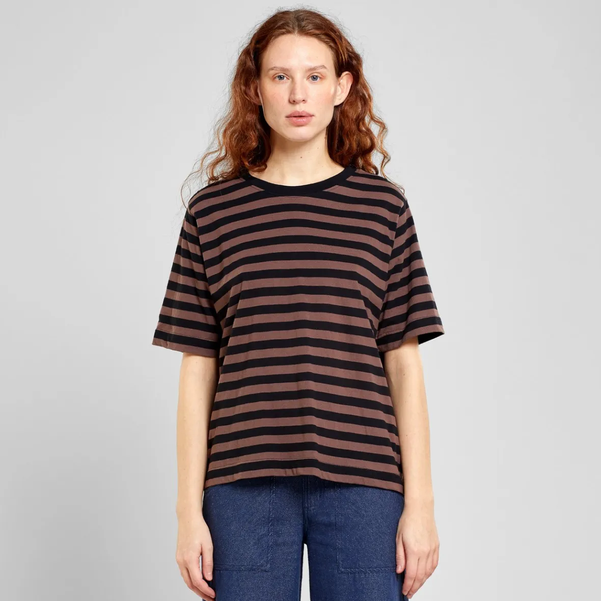 Hot T-shirt Vadstena Stripes Black/Bag Brown Women Outlet