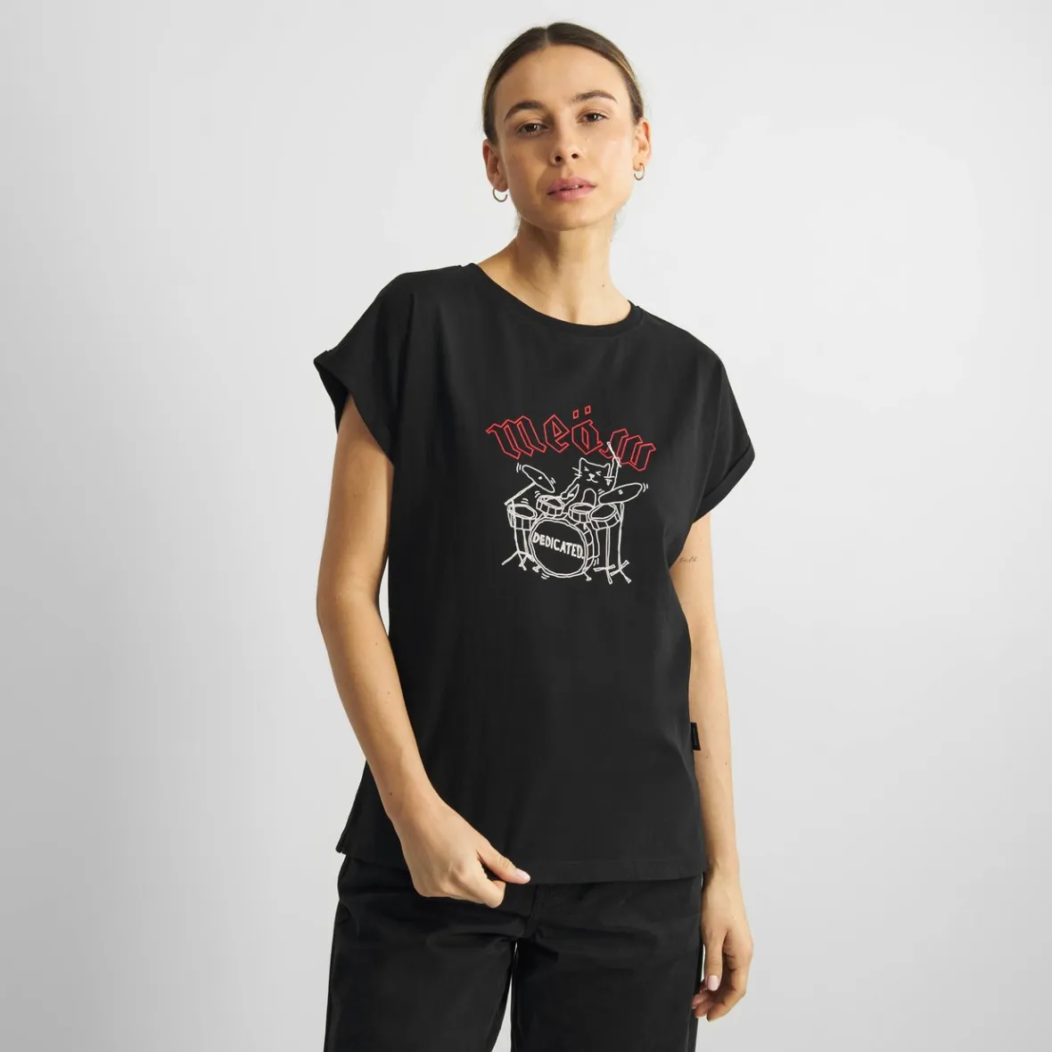 Discount T-shirt Visby Meow Black Women T-shirts