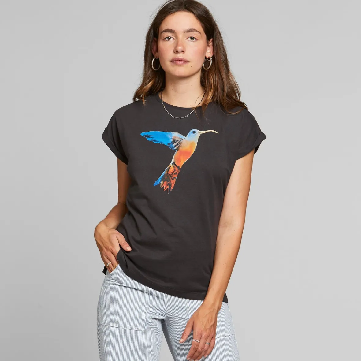 Outlet T-shirt Visby Painted Hummingbird Charcoal Women T-shirts