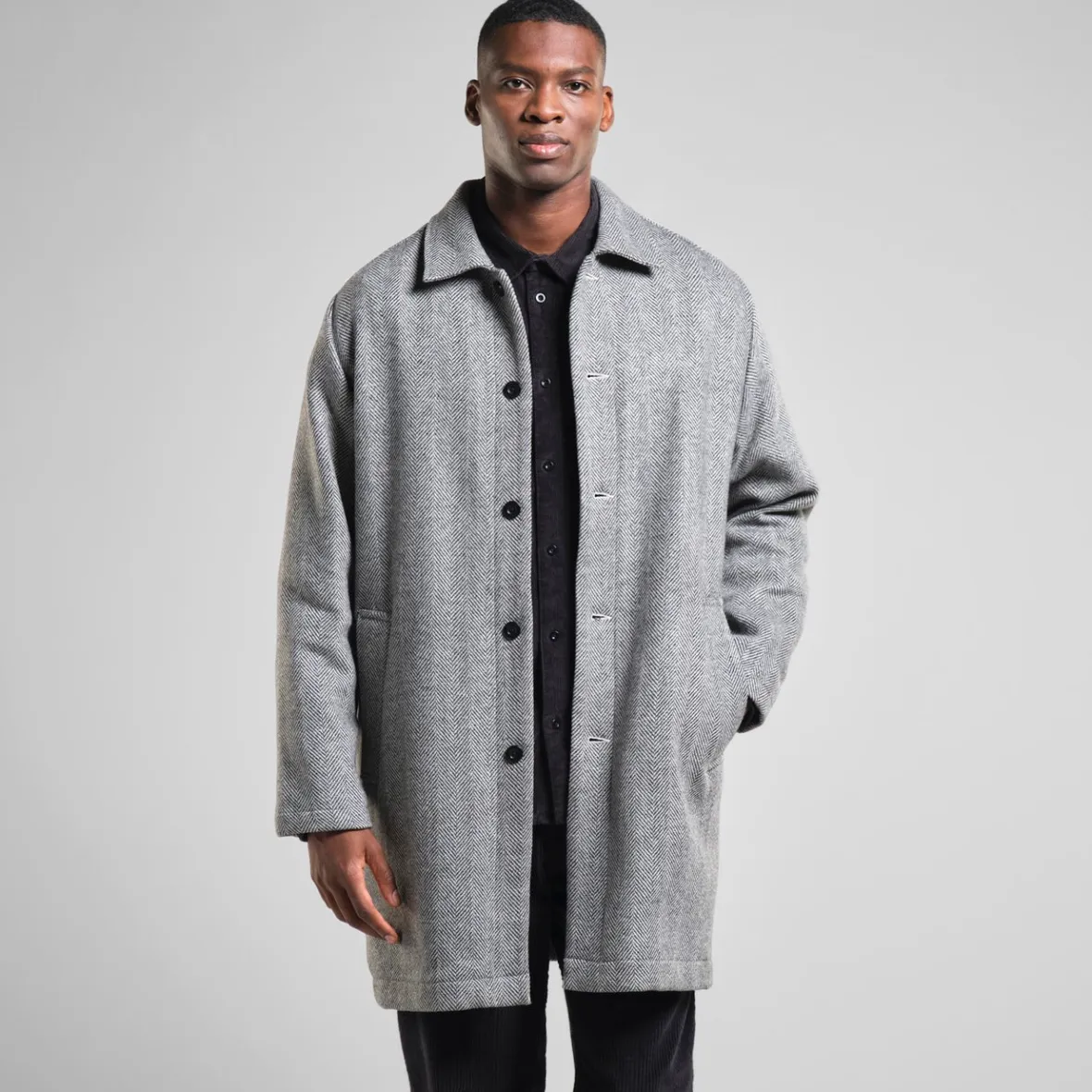 Best Wool Coat Stranda Herringbone Black Jackets