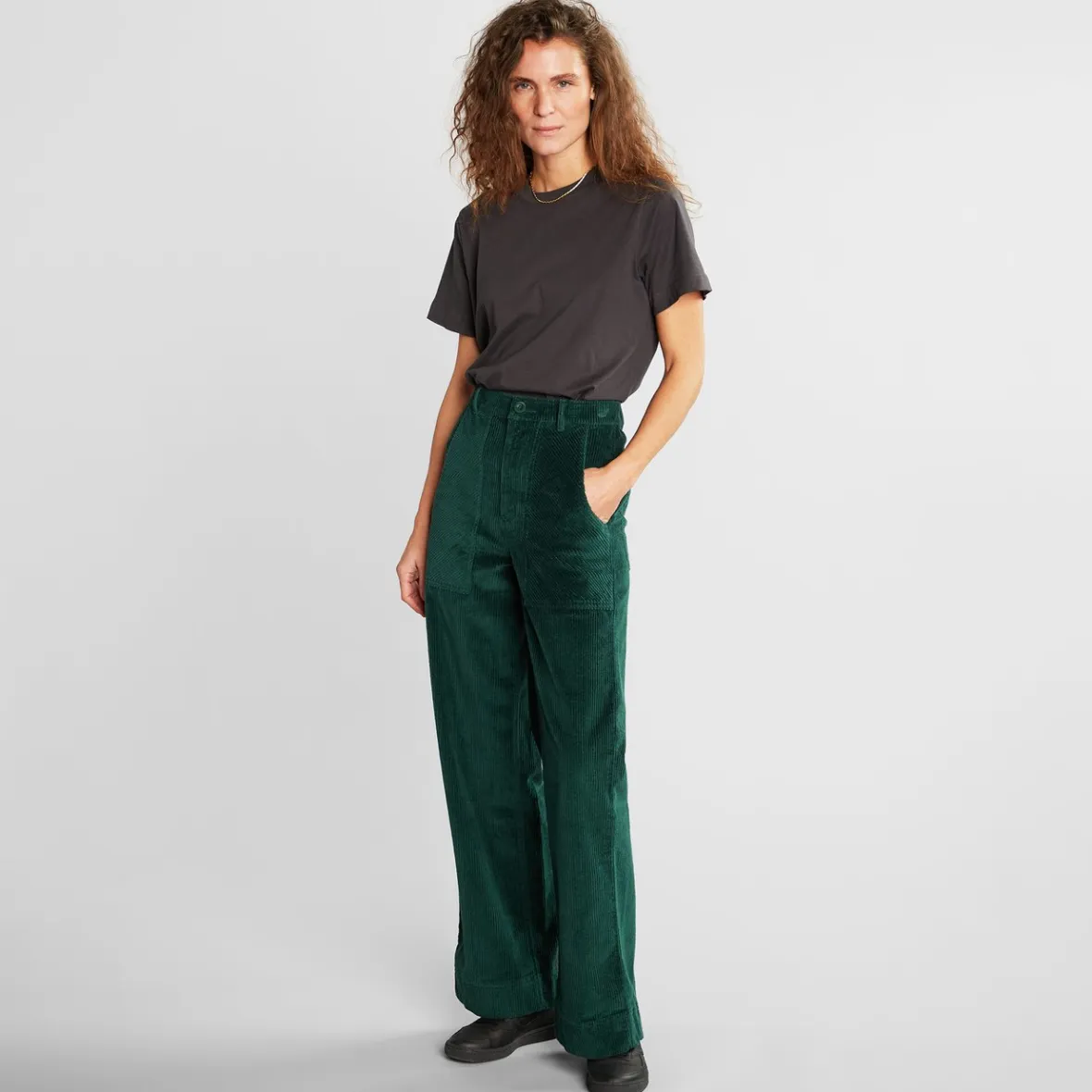 Online Workwear Pants Vara Corduroy Dark Green Women Pants