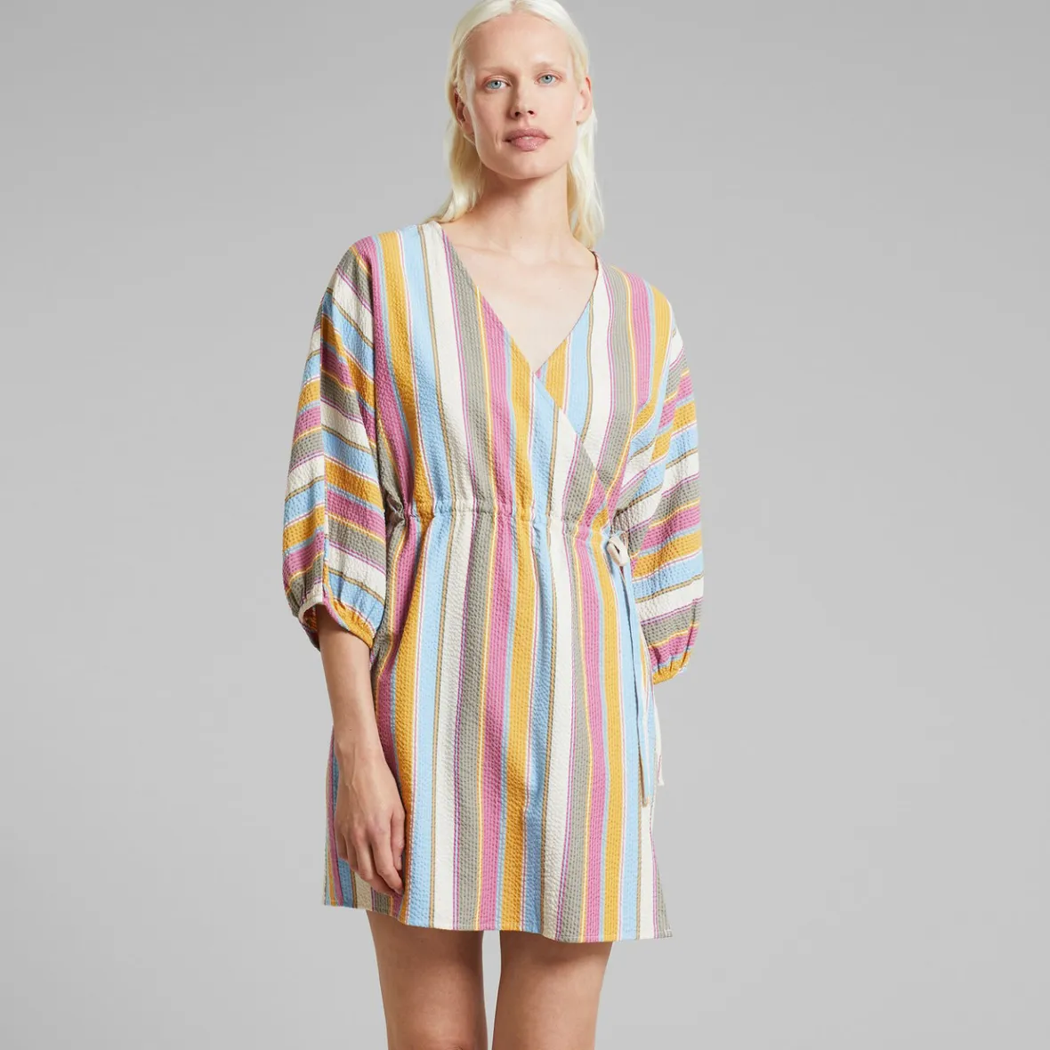 Fashion Wrap Dress Ugglan Club Stripe Multi Color Women Dresses